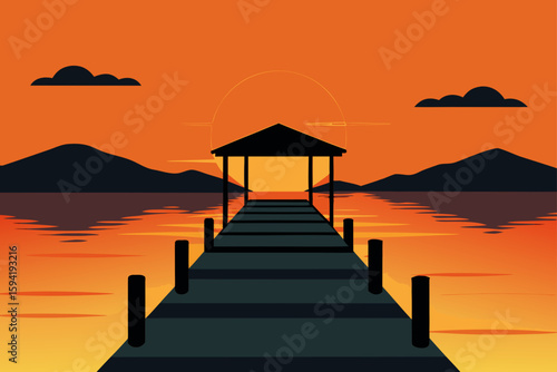 Old Pier Extending Into Still Lake at Golden Hou