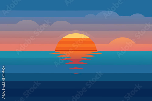 Sunset Over Calm Sea With Gentle Waves and Sky Gr