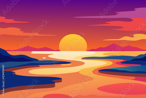 Vibrant Coastal Sunset With Tidal Pools