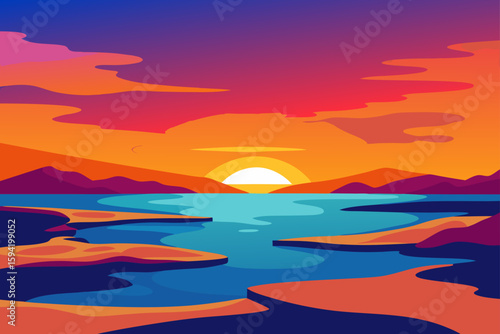 Vibrant Coastal Sunset With Tidal Pools