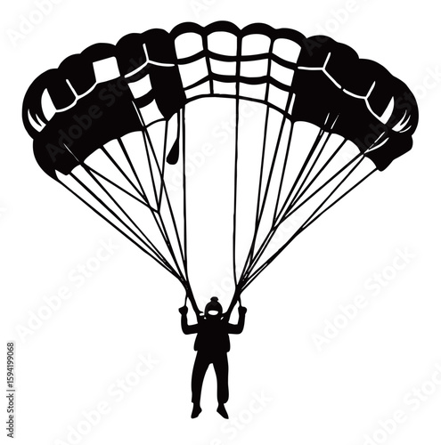 silhouette image of a skydiver with a transparent background