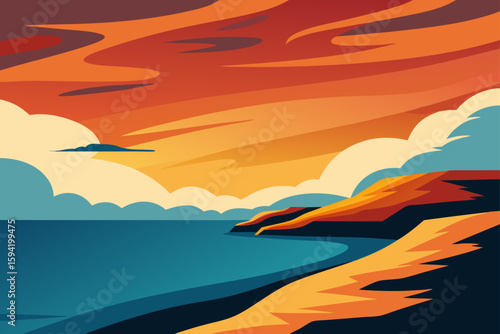 Windswept Coastline With Dramatic Sunset Clouds