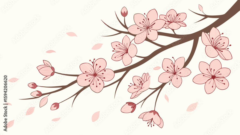 Fototapeta premium Cherry Blossom Scatter - Soft pink petals drifting randomly on ivory, airy, organic repeat