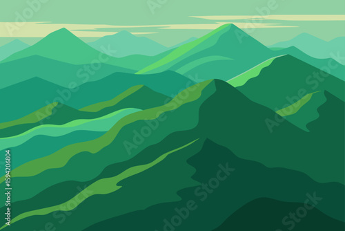 Aerial Mossy Mountain Ridges Under Soft Sunrays Scene