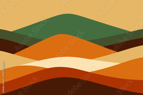 Layered Volcanic Hills In Ochre Sienna And Olive