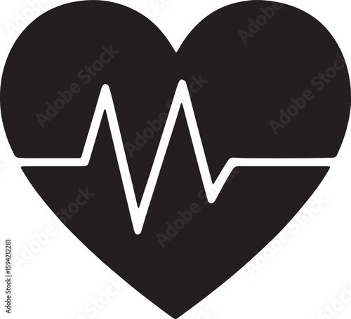 heart and heartbeat symbol, Broken Black Hart illustration Element