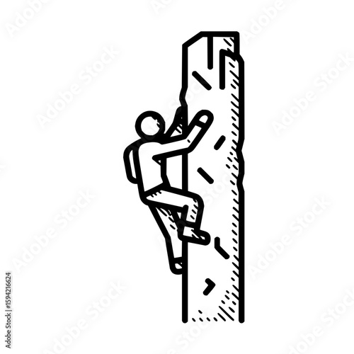 Illustration of a person climbing a textured rock wall with visible hand and footholds for assistance