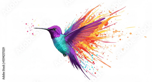 Fantasy world. Illustration of paradise hummingbird bird isolated on a white background. Abstract watercolor drawing.
