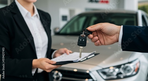 Businesspeople exchange car keys