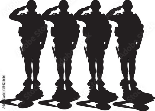 Military Team Saluting – Black Silhouette Illustration

