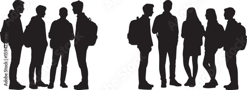 Silhouette Group of Students Talking and Standing Together