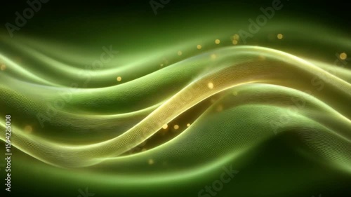 Abstract Green Wave Background with Golden Highlights in Motion