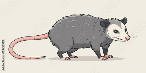 Cartoon Opossum Vector with Clean Line Art
