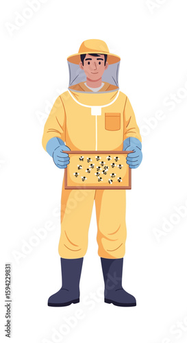 Male Beekeeper Holding Honeycomb
