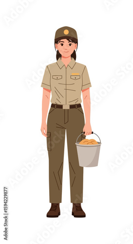 Young Female Zookeeper Feeding Animals at the Zoo