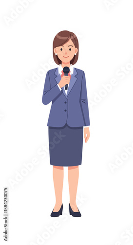 Confident Female News Anchor with Short Hair and Microphone