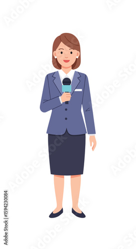 Professional Female News Anchor in Pink Dress Reporting News