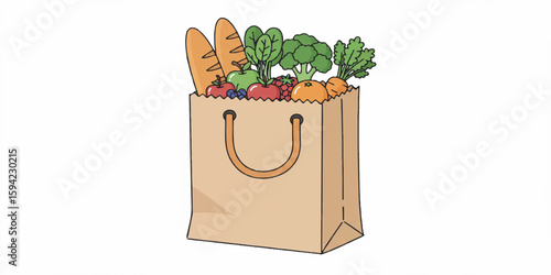 Grocery Bag Vector Illustration with Food Items