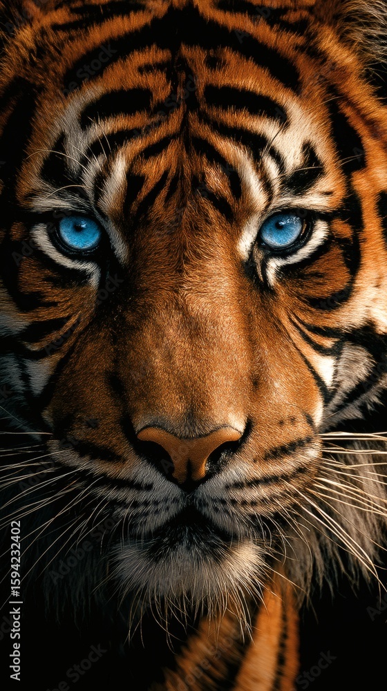 Fototapeta premium Close-up portrait of a majestic tiger with striking blue eyes