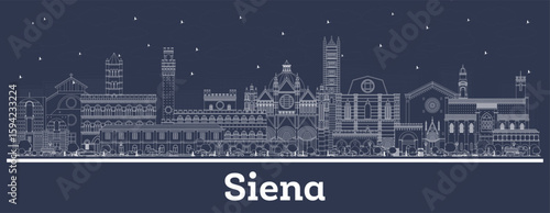 Outline Siena Tuscany Italy City Skyline with white Buildings. Illustration. Business Travel and Concept with Historic Architecture. Siena Cityscape with Landmarks.
