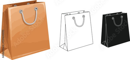 Shopping bag vector illustration set, paper bag mockup, shopping bag design template, retail bag image