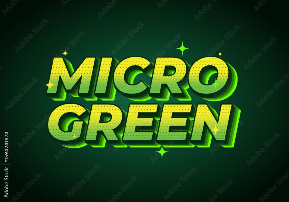 Fototapeta premium A vibrant and bold graphic design featuring the text MICRO GREEN in a 3D style. The letters are brig