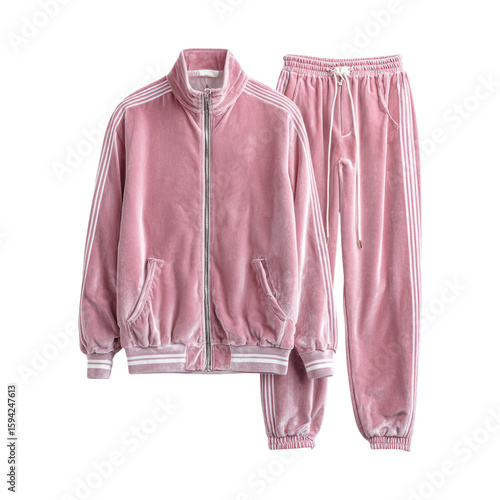 Soft Pink Tracksuit Set with Zipper and Elastic Waistband Design