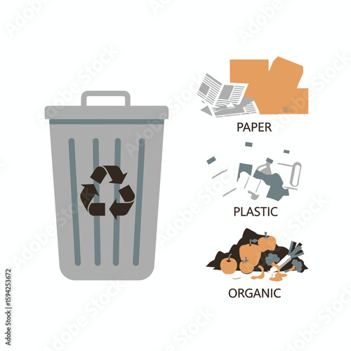 Recycling bins with different waste types separated for proper disposal.