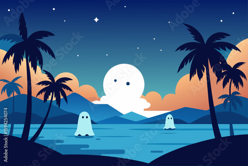 jack o lantern on beach chair spooky holiday vector illustration