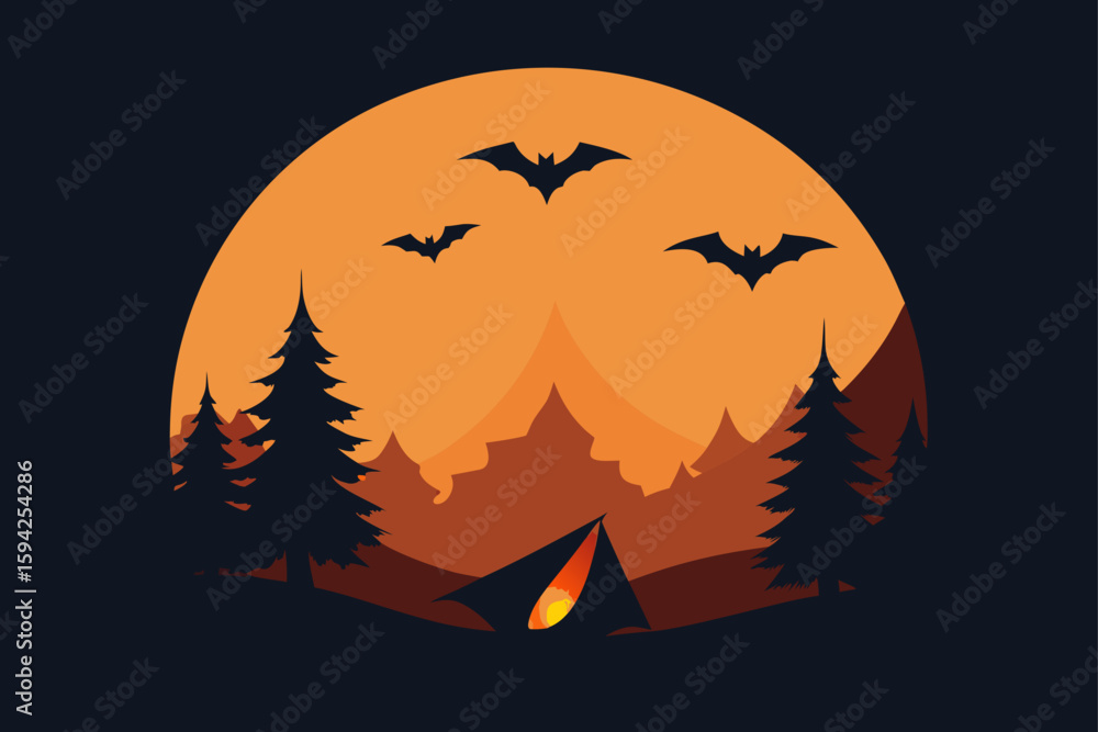 Fototapeta premium ghosts flying tropical beach halloween theme vector illustration