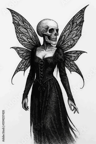 Tattoo design of a dark fairy with detailed wings