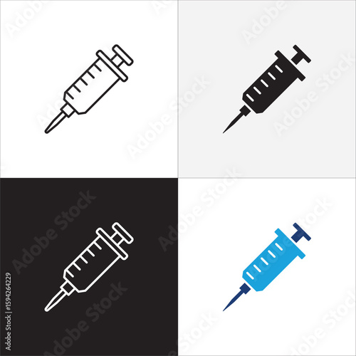 Syringe icon. Syringe injection icon. Medical shot symbol.