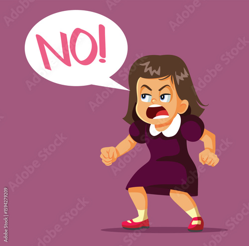 Angry Toddler Saying No Feeling Cranky Vector Character. Furious kid feeling defiant disagreeing with everything 
