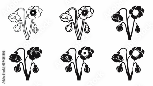 Six floral arrangements featuring flowers in various stages of bloom and different line styles exactly 100 editable eps vectors silhouette