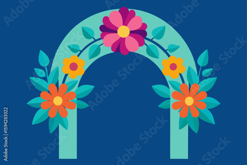 blooming garden archway with floral explosion vector