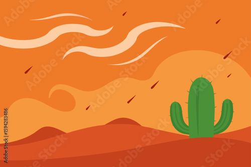 desert windstorm with dust trails and cactus