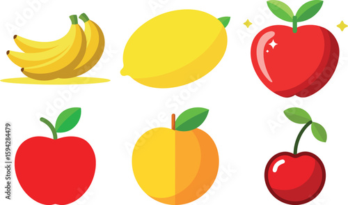 Vector illustration of set of colorful icons pear fruit, whole and cut on white background. Design for textiles, labels, posters, web elements. Green and yellow pear fruit in cartoon flat style