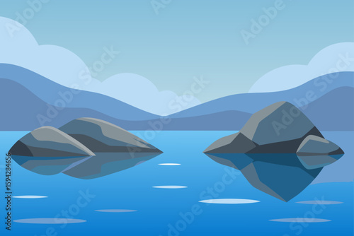 lakeside rocks with gentle ripples and reflections