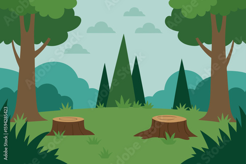rustic forest clearing with wild grass and trees