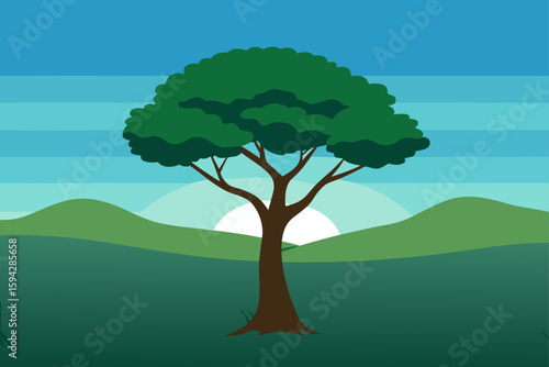 solitary tree in open grassland with cinematic depth