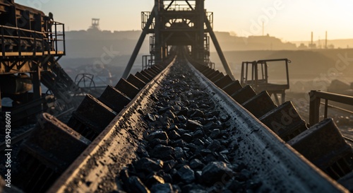 Conveyor Belt Carrying Rocks at an Industrial Site