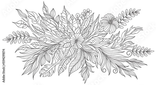 Wallpaper Mural Exquisite Floral Arrangement Coloring Page with Intricate Leaf and Flower Designs Torontodigital.ca