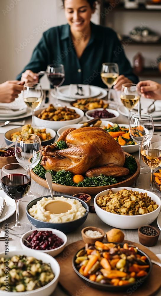Naklejka premium Thanksgiving dinner with wine pairings