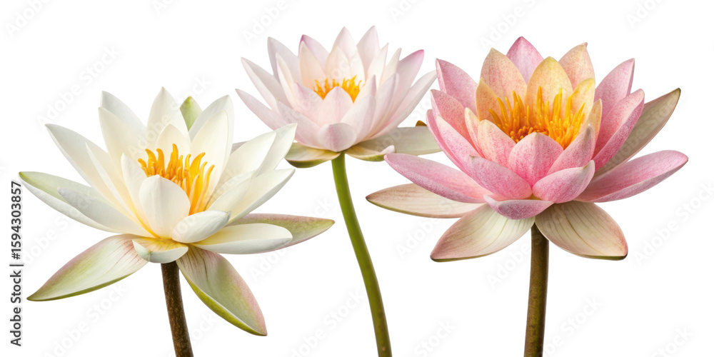 Fototapeta premium Beautiful lotus flowers bloom gracefully, showcasing their vibrant colors and delicate petals in serene setting