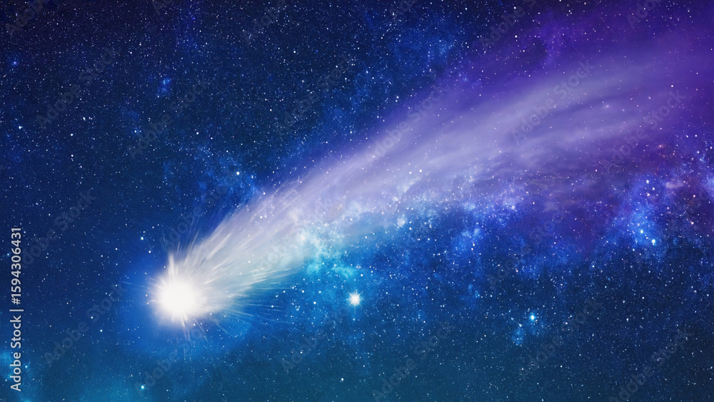 Obraz premium Glowing comet trail across the Milky Way, cosmic style background illustration. Ai generated.