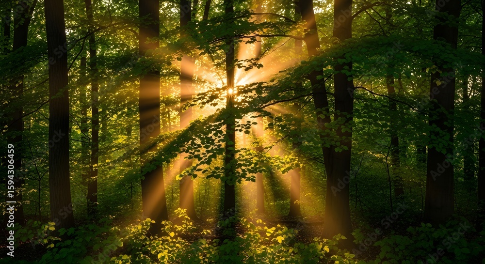 Fototapeta premium Forest Sunbeams Through Trees