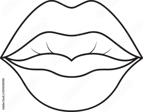 Female lips outline vector illustration line art