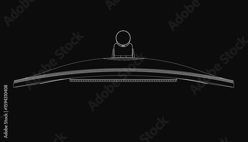 A flat screen TV on a black background displays a clean line drawing of the monitor, emphasizing its sleek contour and minimalist design. The top view highlights the device's modern aesthetic