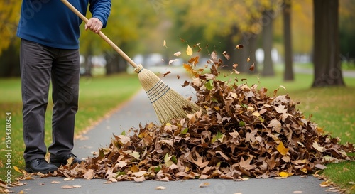 Man Sweeping Leaves