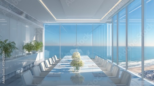 Ocean view conference room with modern design.
